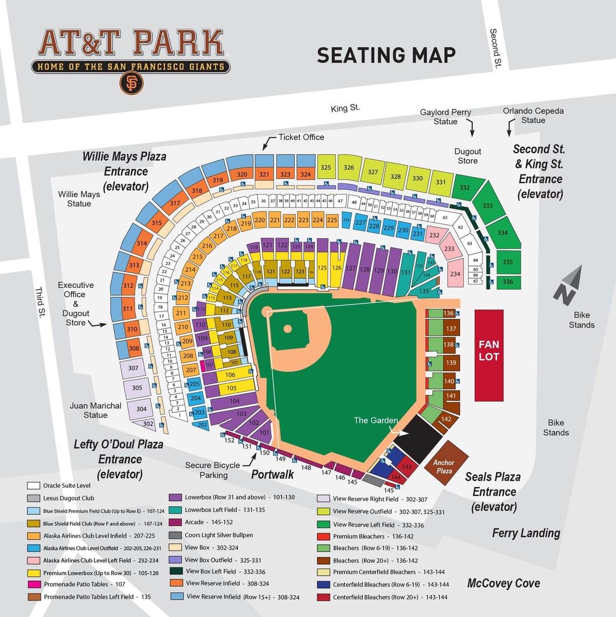 Bản đồ của at&t park chi tiết chỗ ngồi