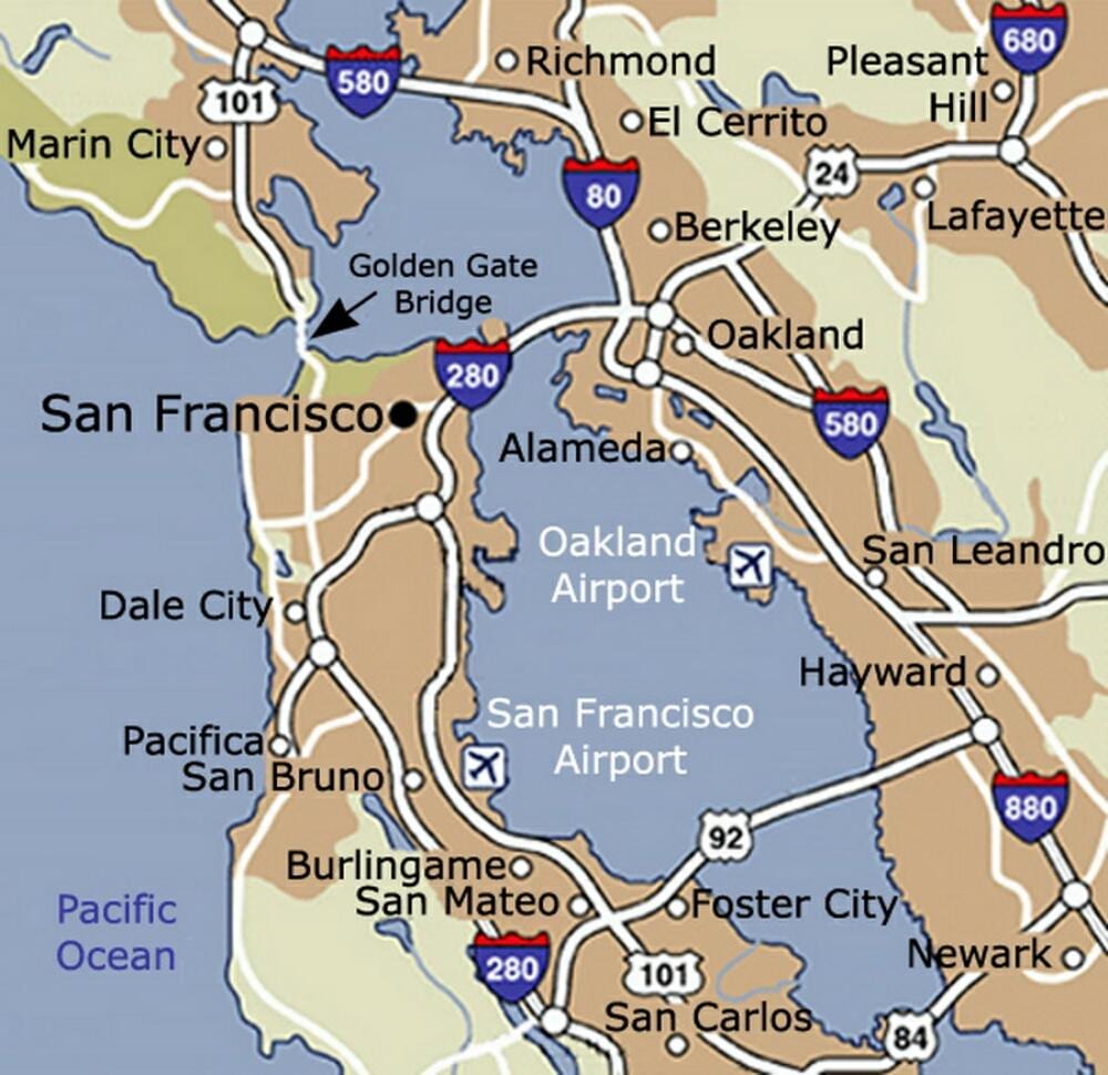 Bản đồ của sân bay San Francisco, và khu vực xung quanh