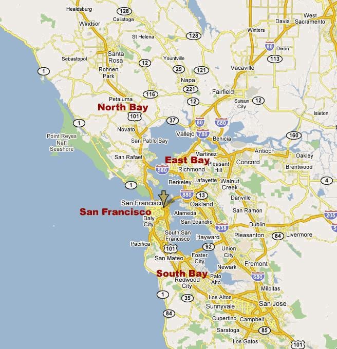 bản đồ của vịnh nam bắc california