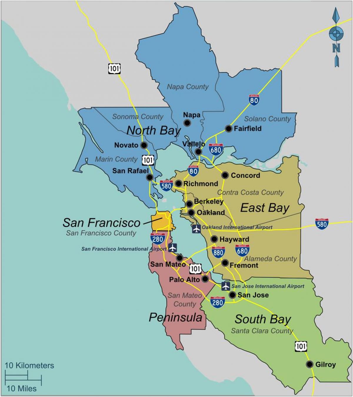 bản đồ của nam vùng vịnh San Francisco