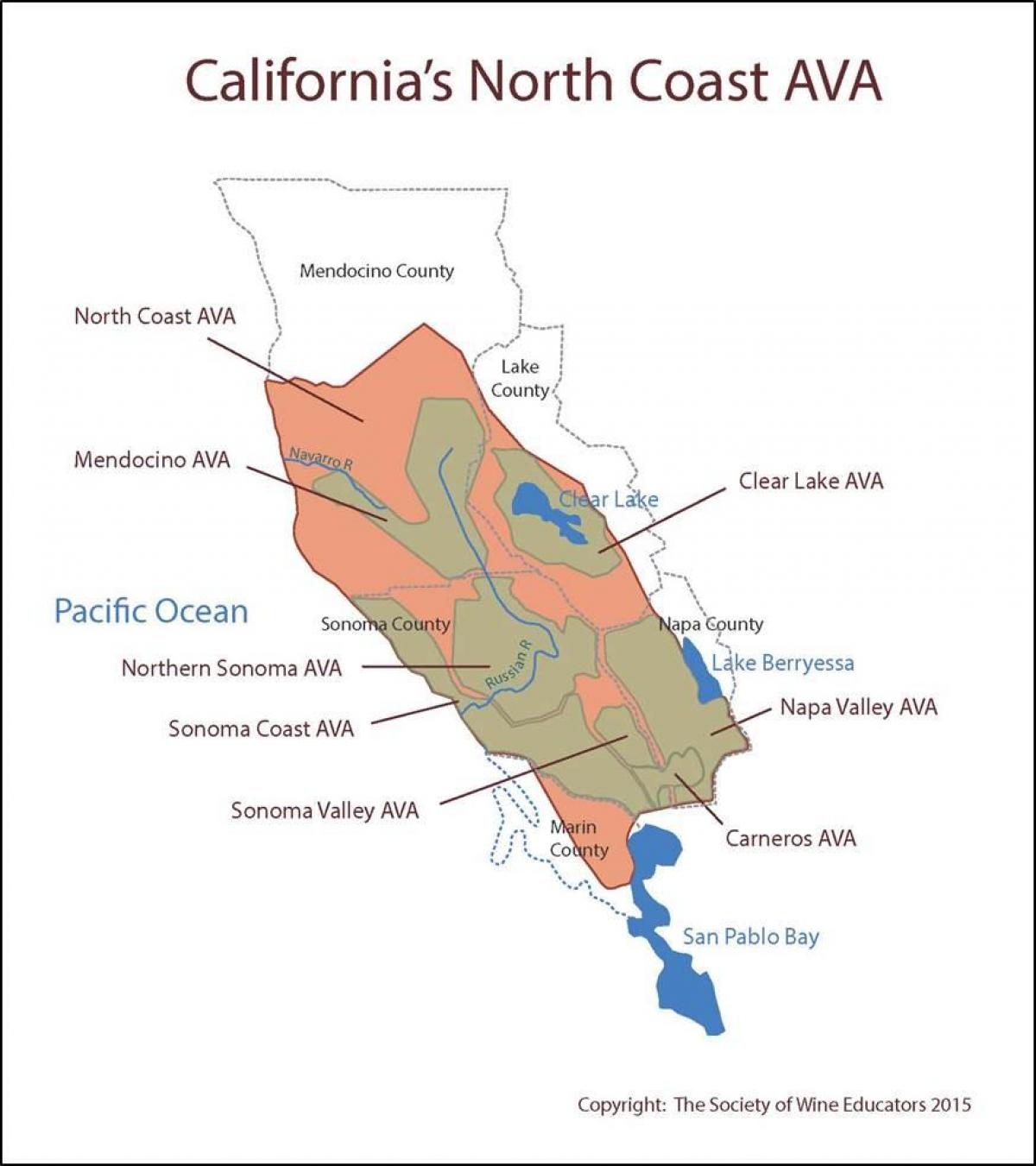 Bản đồ của bờ biển california bắc của San Francisco
