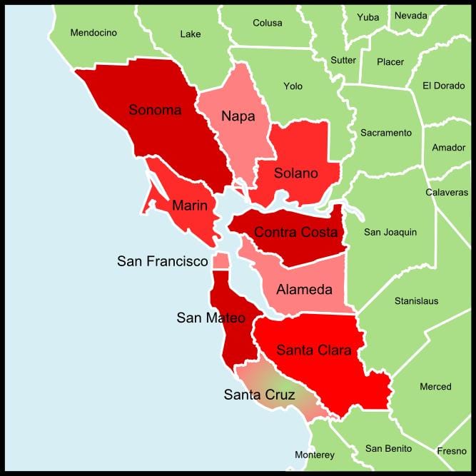 Vùng vịnh San Francisco county bản đồ