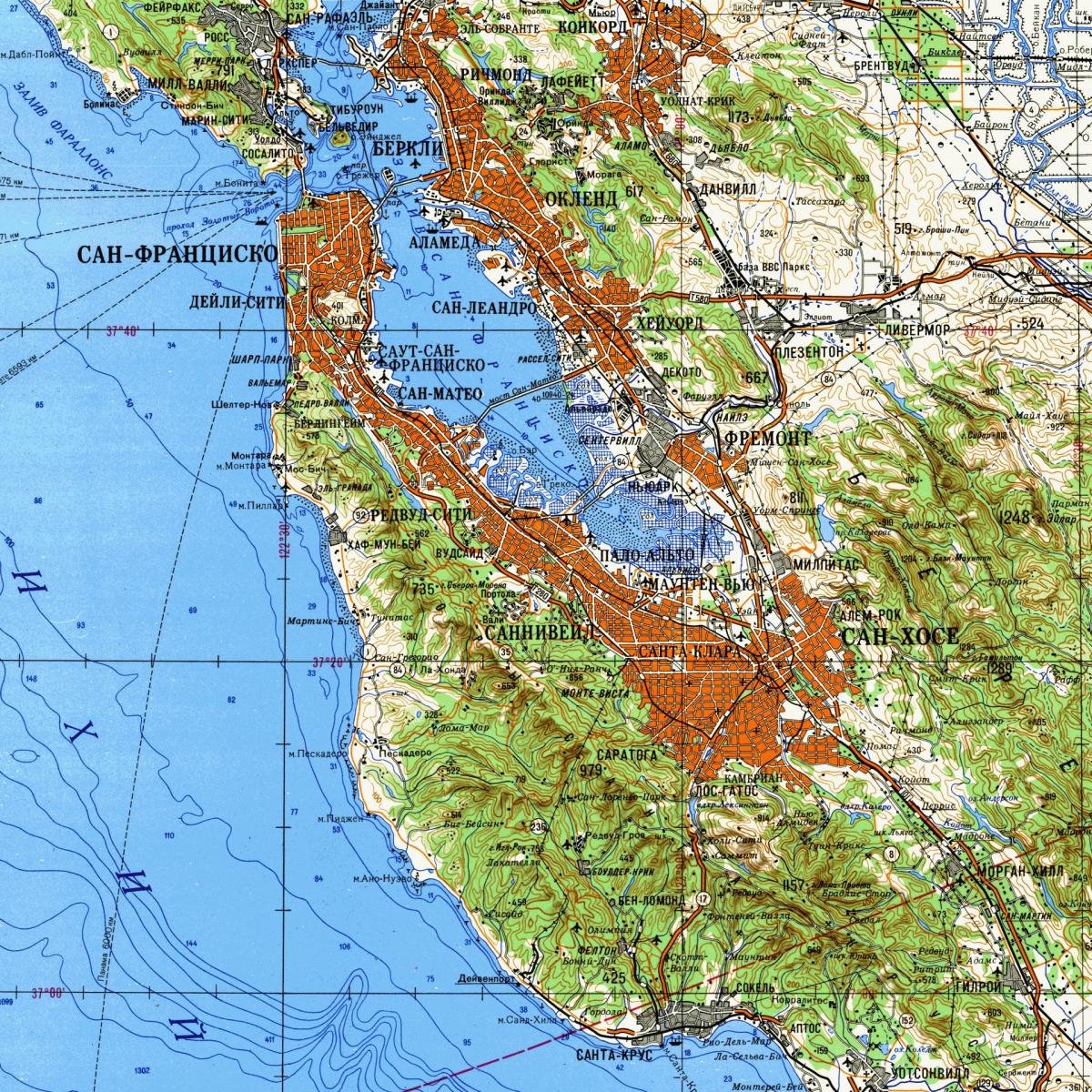 Vùng vịnh San Francisco bản đồ địa hình