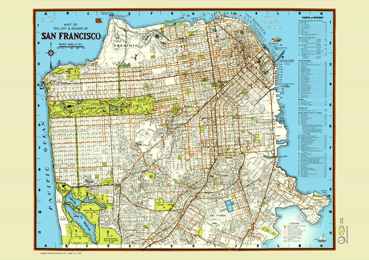 Bản đồ của San Francisco đường áp phích
