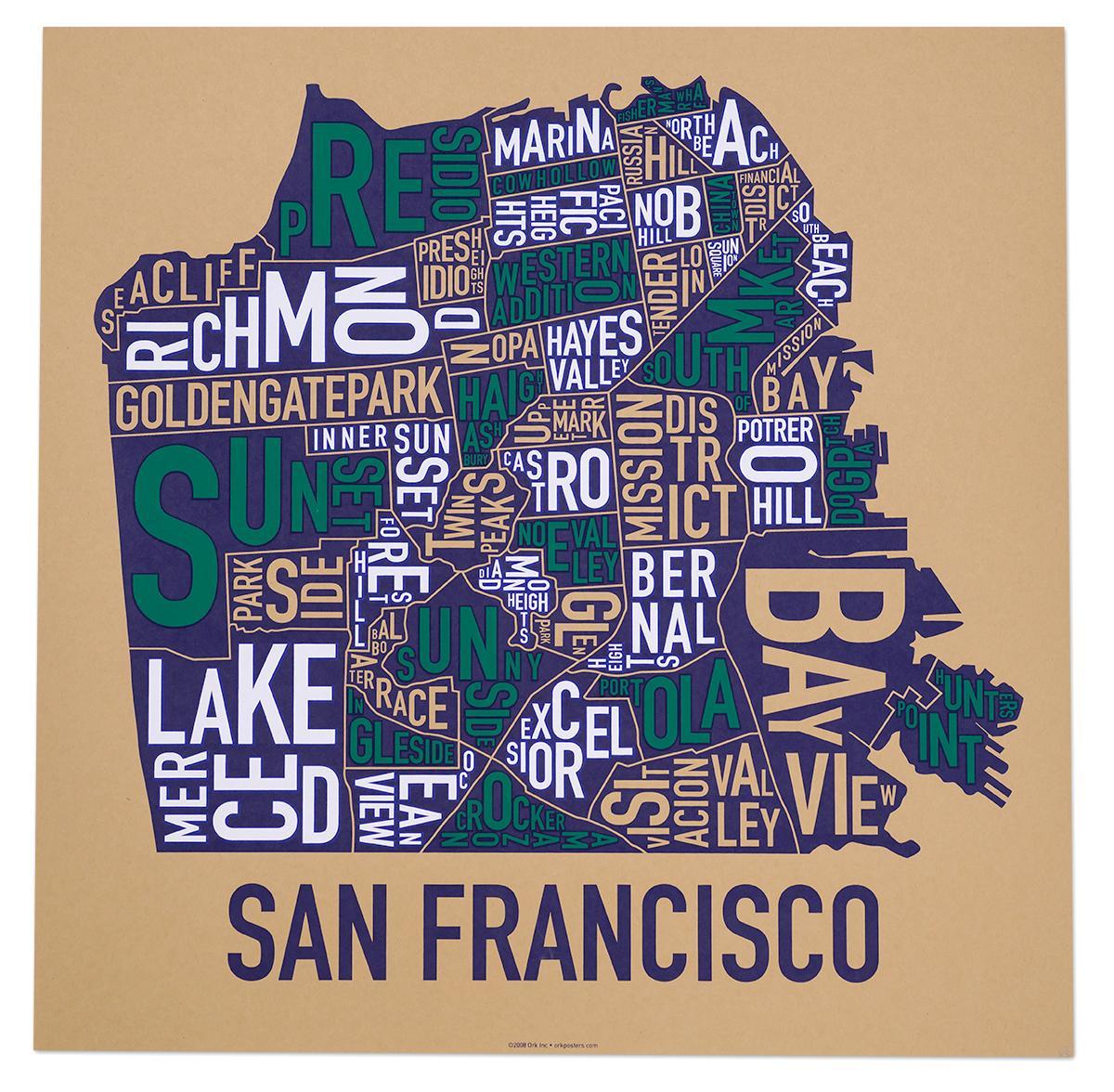 San Francisco khu phố bản đồ áp phích