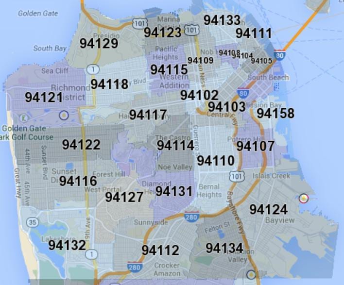 San Francisco zip bản đồ