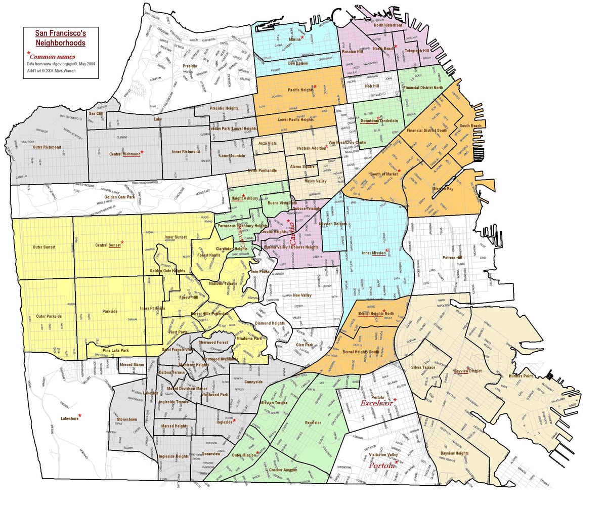 bản đồ của San Francisco khu phố với đường phố