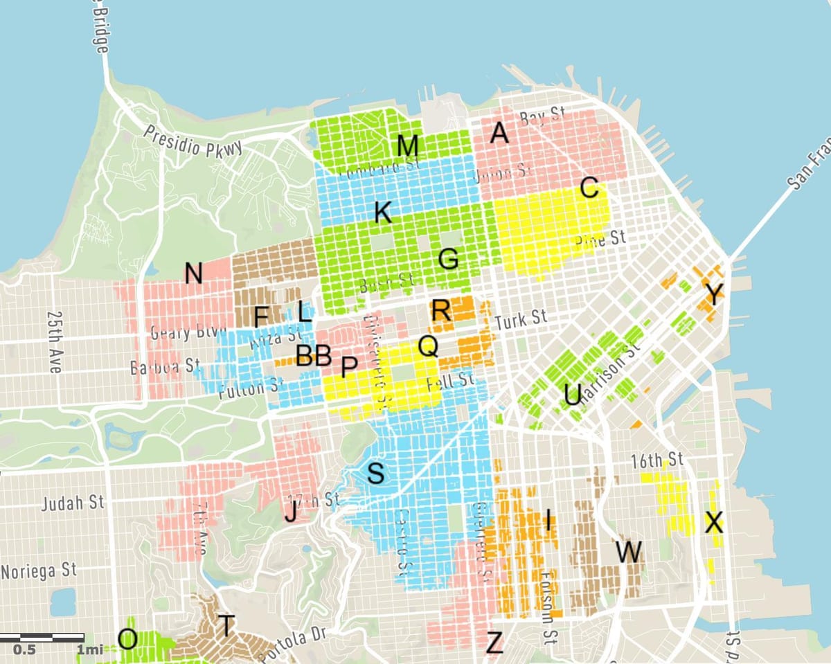 miễn phí đậu xe đường phố San Francisco bản đồ