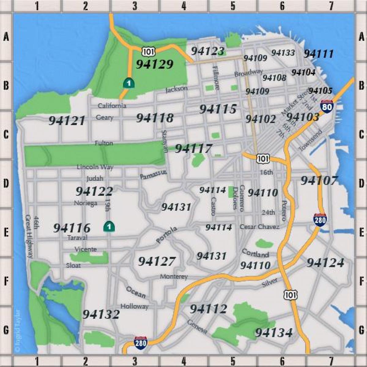 San Francisco mã bưu bản đồ