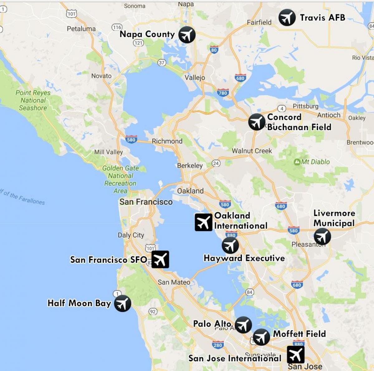 sân bay gần San Francisco bản đồ
