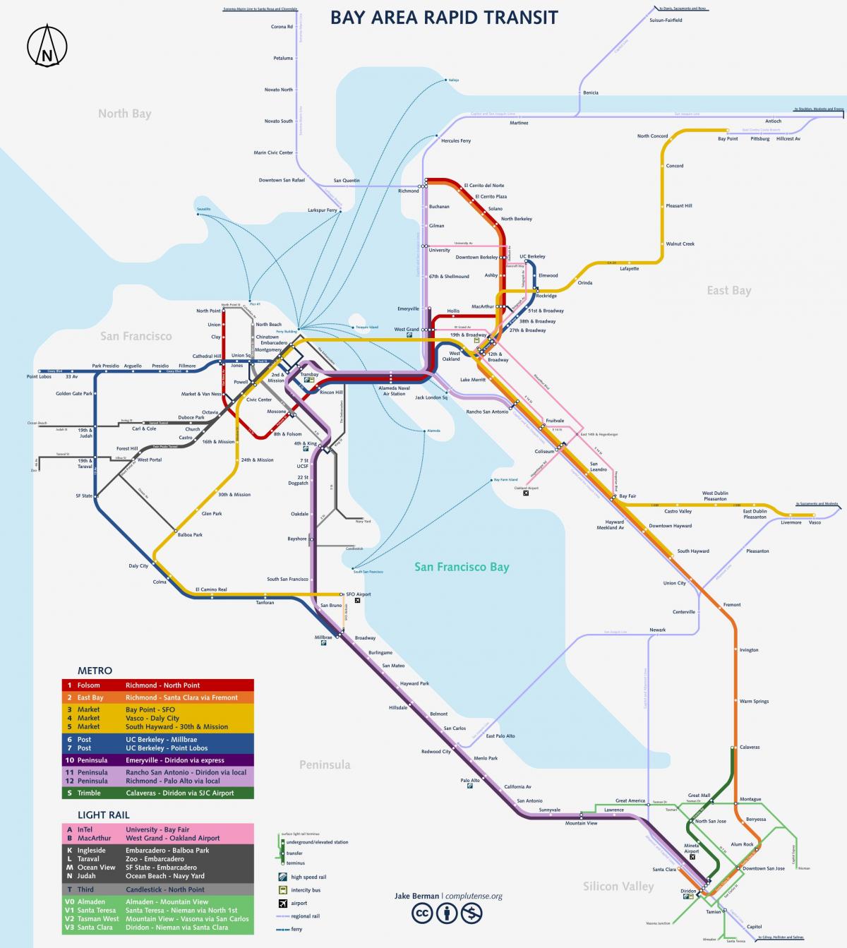 San Francisco hệ thống tàu điện ngầm bản đồ