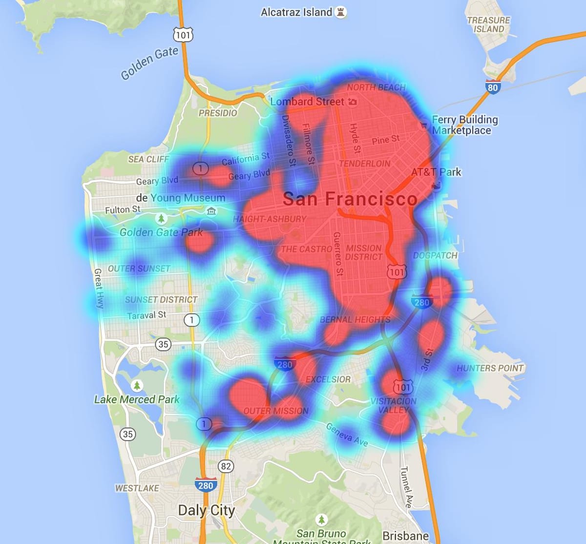 nhiệt bản đồ San Francisco