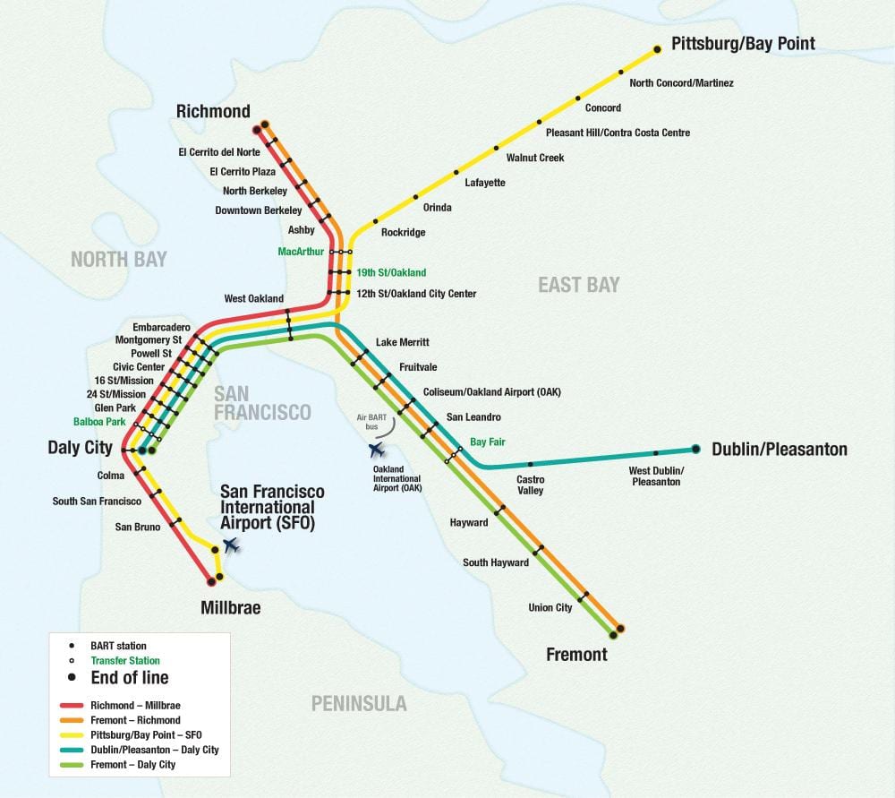 Sân bay San Francisco bart bản đồ
