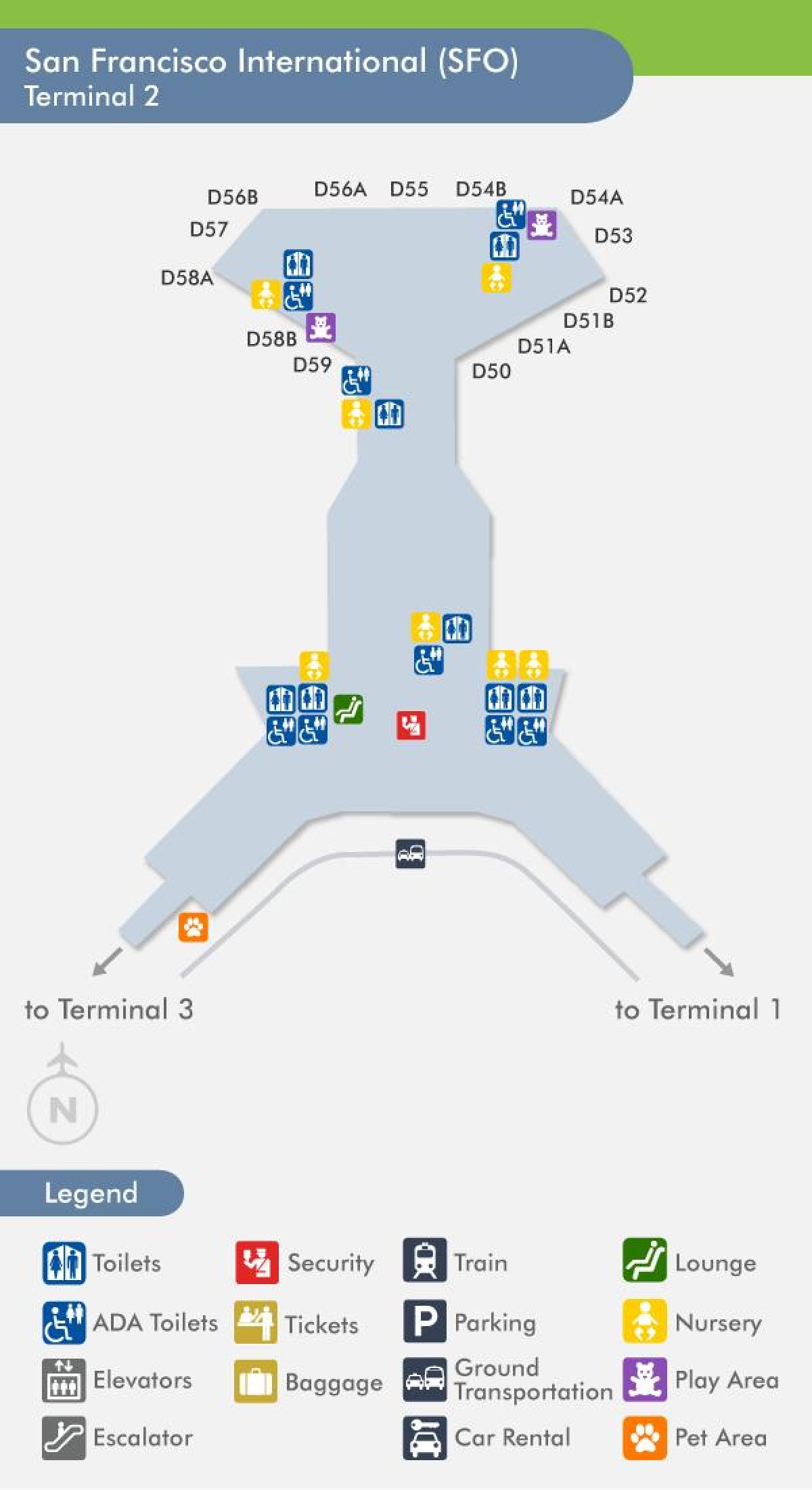 Sân bay San Francisco thiết bị đầu cuối 2 bản đồ