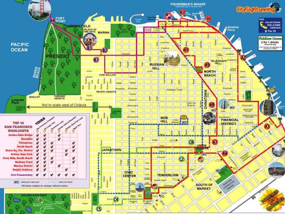Bản đồ của tham quan thành phố San Francisco đường