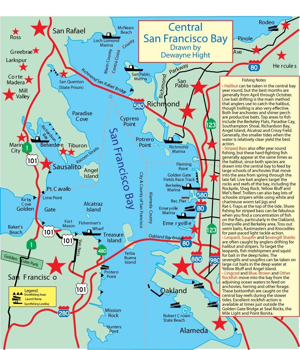 Bản đồ của vịnh San Francisco câu cá