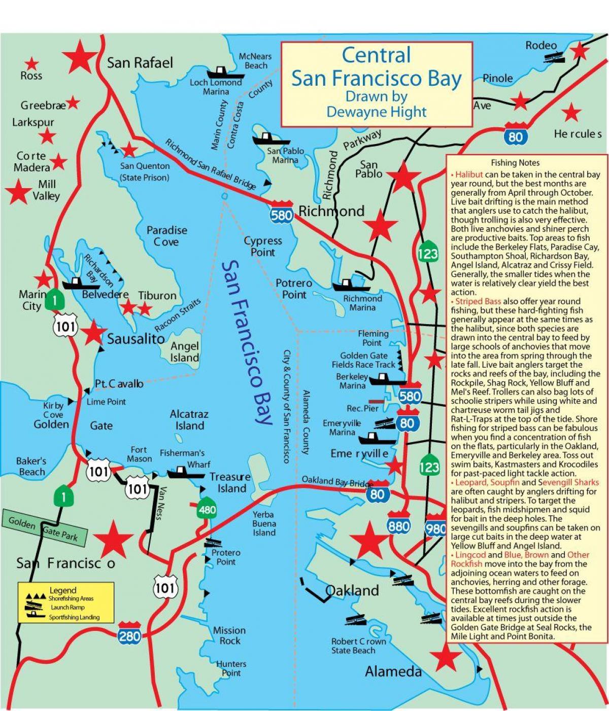 Bản đồ của vịnh San Francisco câu cá 