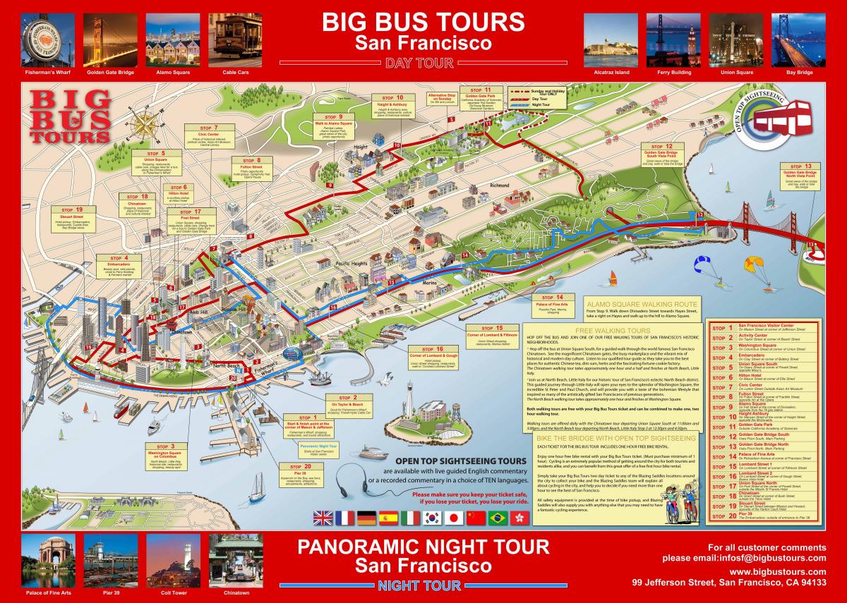 màu đỏ lớn xe buýt San Francisco bản đồ