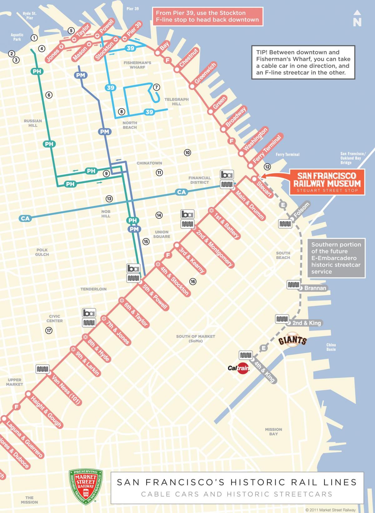 Bản đồ của xe cáp đường San Francisco ca