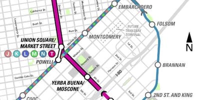 Trung tâm tàu điện ngầm San Francisco bản đồ